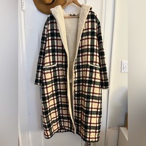 Vintage LL Bean Plaid Flannel Women’s M Hooded Sherpa Lined Robe